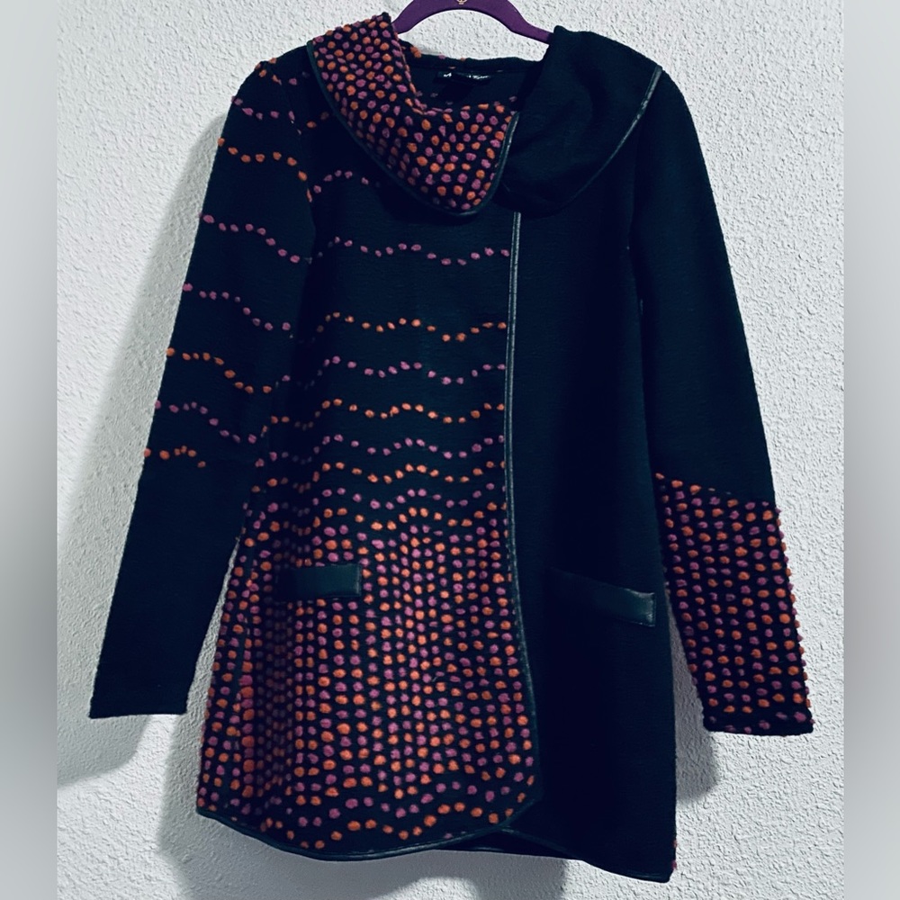 Michael Tyler Polka Dot Jacket Coat Pullover Long Sleeves Black Berry Orange Sm